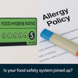 Food hygiene rating 5 and allergy policy with EpiPen side by side