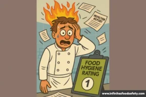 Chef reacting to the shock of a failed food hygiene rating