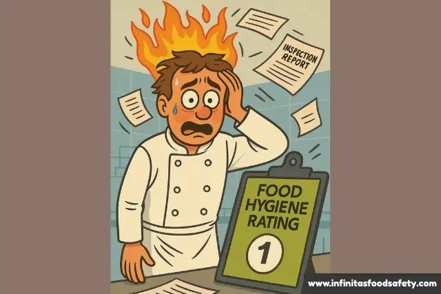 Chef reacting to the shock of a failed food hygiene rating